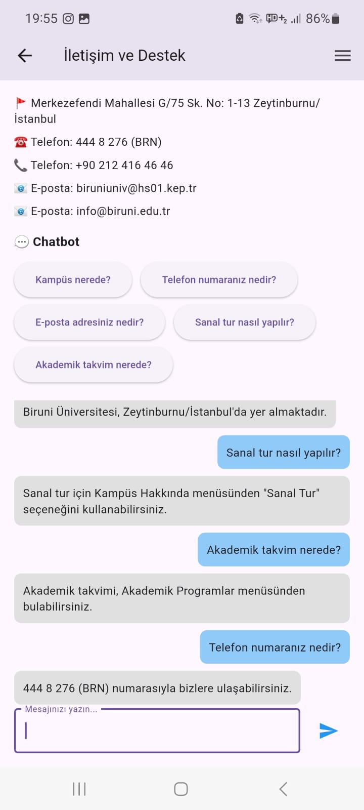 Biruni Connect Chatbot